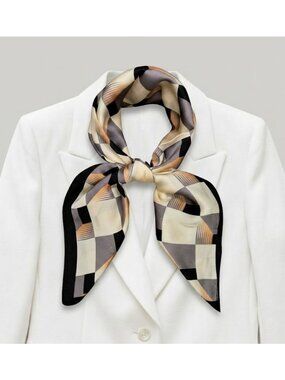 ✨Silky Scarf Women Black Beige Gray Geometric Checkered Square Bandana Neck Wrap